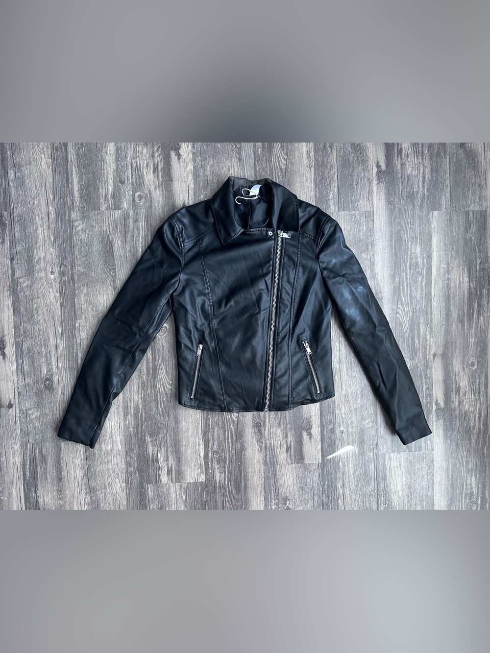 H&M Faux Leather Black Biker Moto Jacket Women’s Size 4
